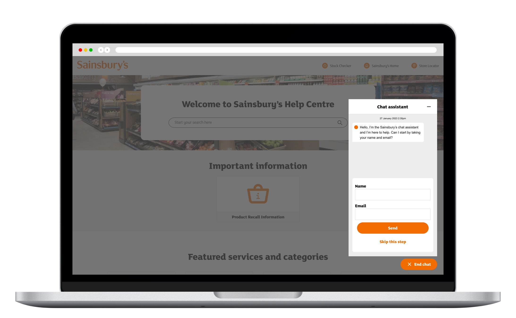 Sainsbury's Live Chat desktop